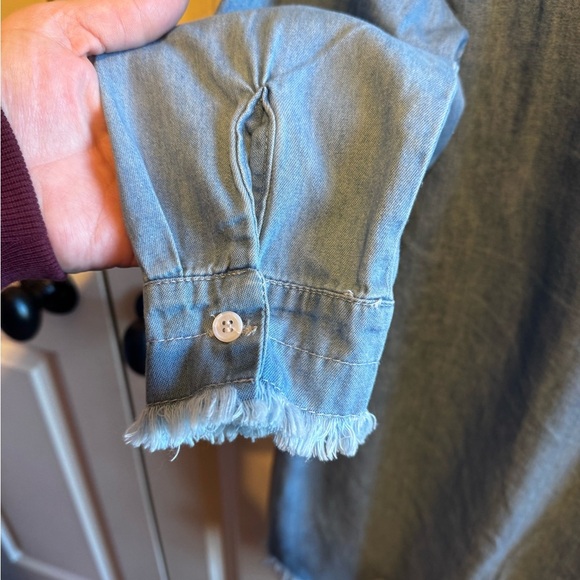Zilcremo Women Denim Button Down Shirt Dress Long Sleeve Distressed Jean Sz L - Picture 12 of 15